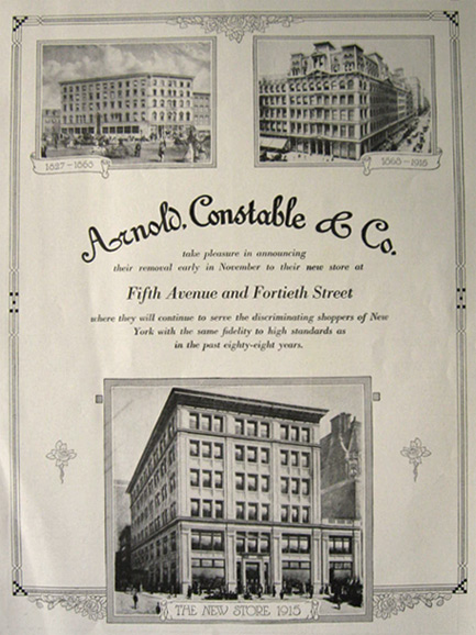 1915 Arnold Constable Announces New Store Opening Ad