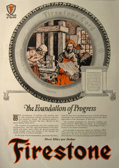 1923 Firestone Cord Tires Ad ~ John Gutenberg