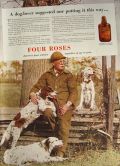 1936 Four Roses Whiskey Ad ~ English Setter, Springer Spaniel