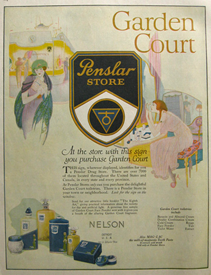 1921 Garden Court Toiletries Ad ~ Penslar Stores