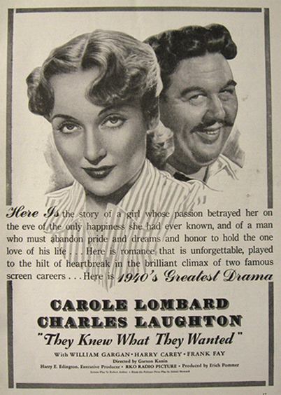 1940 Movie Ad ~ They Knew What They Wanted ~ Carol Lombard