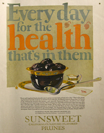 1921 Sunsweet Prunes Ad ~ For the Health in Them