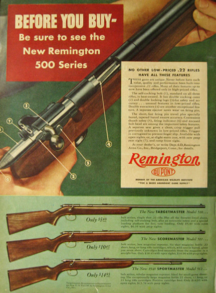 1940 Remington 500 Series .22 Rifle Ad