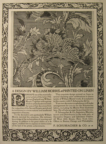 1923 F. Schumacher Fabric Ad ~ William Morris Design