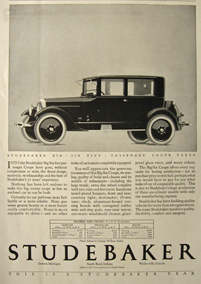 1923 Studebaker Big Six Ad