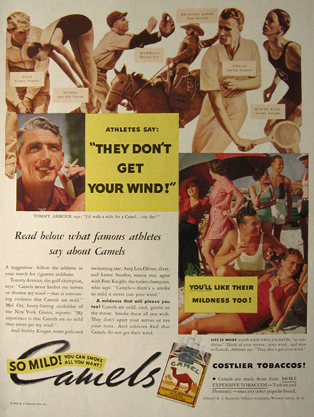 1935 Camel Cigarettes Ad ~ Tommy Armour, Mel Ott