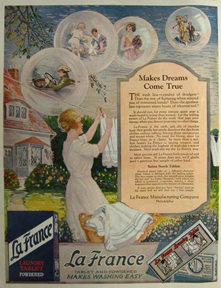 1921 La France Laundry Soap Ad ~ Makes Dreams Come True