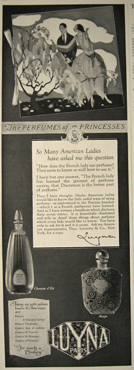 1923 Luyna Paris Perfume Ad ~ Chanson d' Ete & Maya