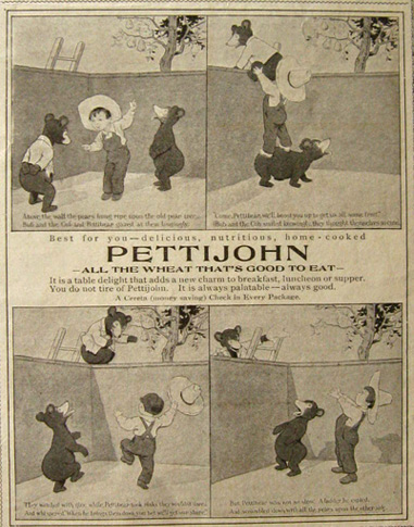 1904 Pettijohn Breakfast Food Cereal Ad ~ Bear Gathers Pears