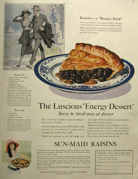1921 Sunmaid Raisins Ad ~ Raisin Pie Recipe