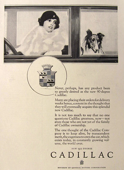 1926 90-Degree Cadillac Ad ~ Woman with Collie Dog