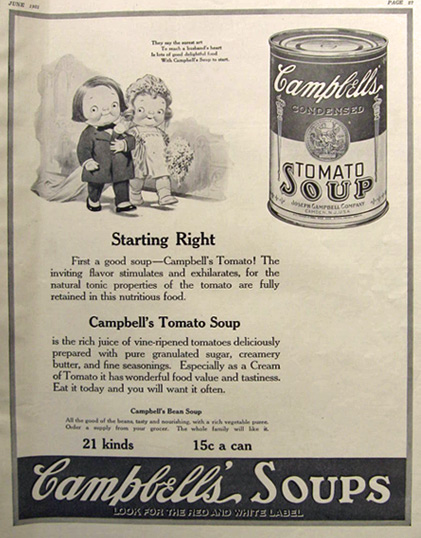 1921 Campbell's Tomato Soup Ad ~ Campbell's Kids Bride & Groom