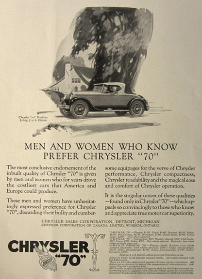 1926 Chrysler "70" Roadster Ad ~ Men & Women Who Know