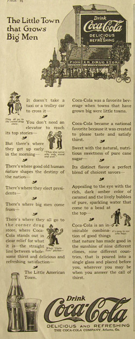 1921 Coca Cola Coke Ad ~ Little Town, Big Men