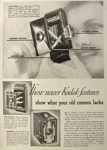 1935 Kodak Camera Ad ~ Jiffy & Brownie Newer Features