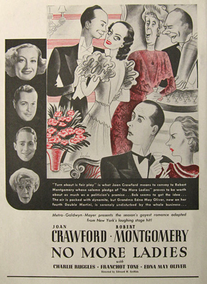 1935 Joan Crawford "No More Ladies" Movie Ad ~ Alajalov Caricature