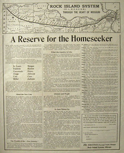 1904 Rock Island Railroad Completed ~ Buy Land in Missouri