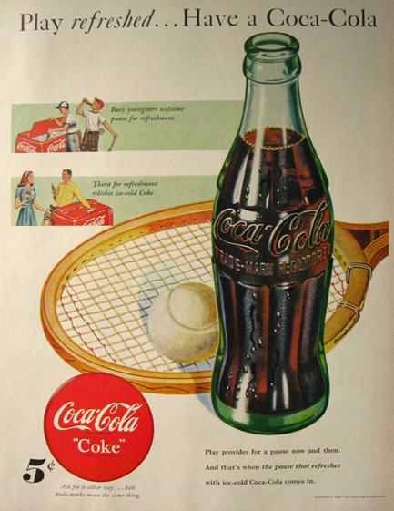 1948 Vintage Coca Cola Coke Ad ~ Tennis