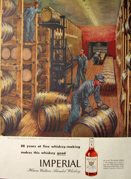 1946 Imperial Whiskey Ad ~ Howard Baer ~ Aging Whiskey Barrels