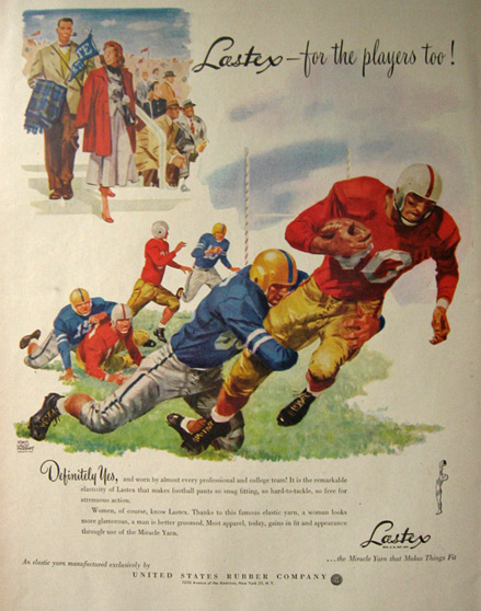 1948 Lastex Ad ~ U.S. Rubber Co ~ Football Pants ~ John Cullen Murphy
