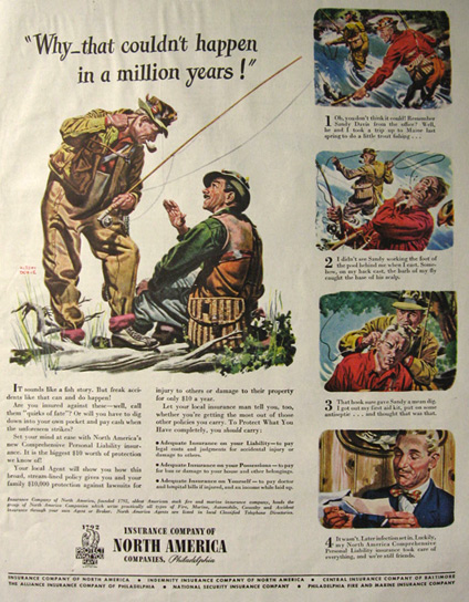1945 Insurance Company of North America Ad ~ Albert Dorne Fishermen