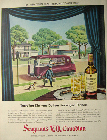 1947 Seagram's V.O. Canadian Whiskey Ad ~ Traveling Kitchen of the Future