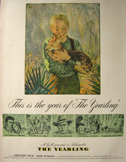 1946 Movie Ad ~ The Yearling ~ Gregory Peck