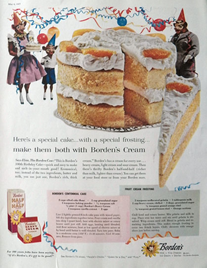 1957 Borden's Cream Ad ~ Centennial Cake Recipe