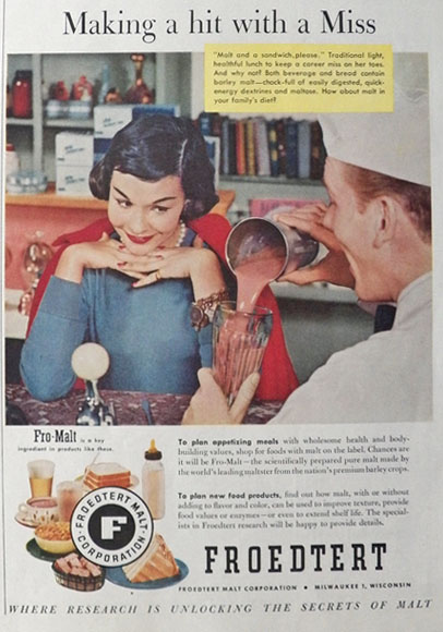 1957 Froedtert Fro-Malt Ad ~ A Hit With A Miss