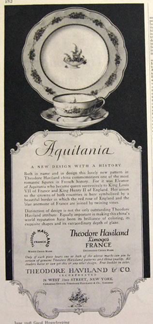 1928 Haviland Aquitania China Ad