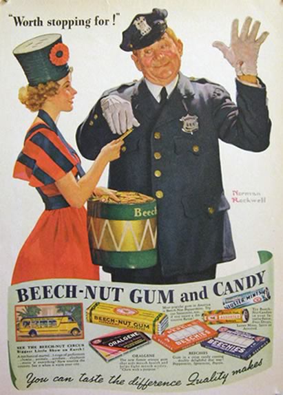 1937 Beechnut Candy & Gum Ad ~ Norman Rockwell Policeman