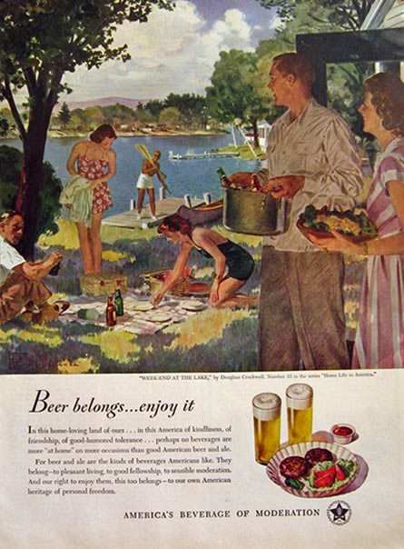 1949 Beer Belongs Ad ~ Weekend at the Lake