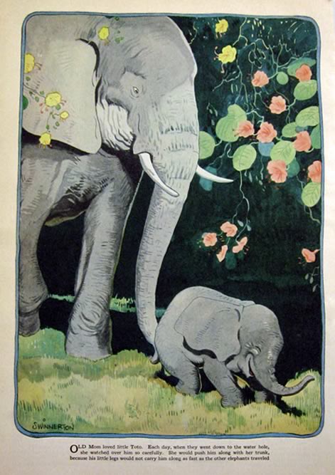1930 James Swinnerton Print ~ Mom & Baby Elephant