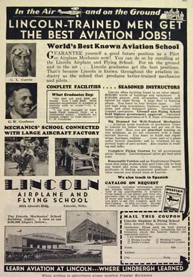 1931 Lincoln, NE Flying School Ad