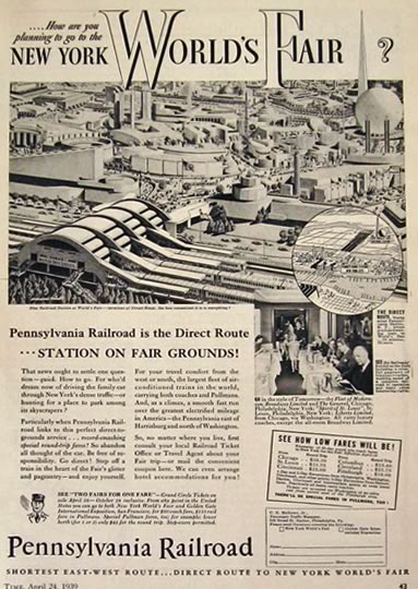 1939 Pennsylvania Railroad to the World's Fair Ad
