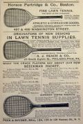1887 Antique Tennis Racquet Ad ~ Peck & Snyder, Horace Partridge