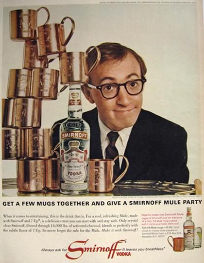 1966 Smirnoff Vodka Ad ~ Woody Allen & Mule Mugs
