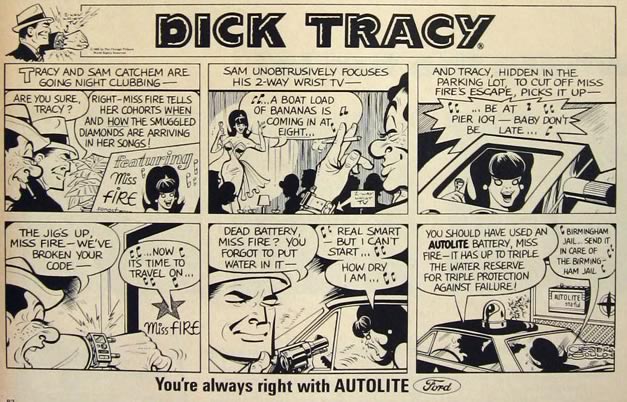 1966 Ford Autolite Spark Plugs Ad ~ Dick Tracy Cartoon