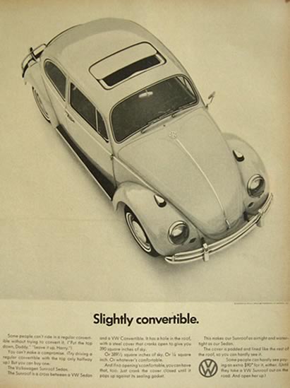 1966 Volkswagen VW Beetle Ad ~ Slightly Convertible