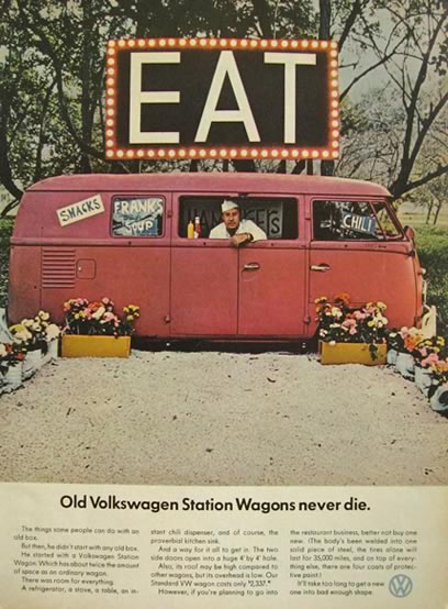 1966 Volkswagen VW Bus Ad ~ VW Station Wagon Snack Shop