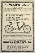 1896 Warwick Bicycle Ad ~ Combination Tandem