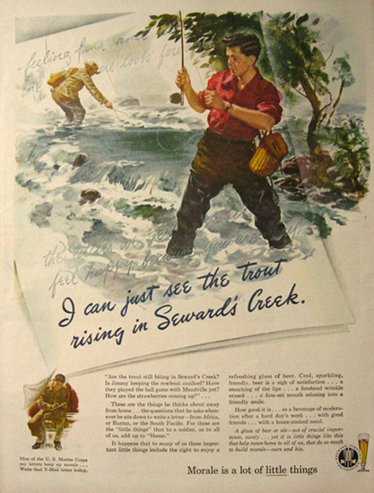 1944 Brewing Industry Beer Ad ~ Trout in Seward's Creek