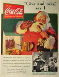 1937 Vintage Coca Cola Coke Ad ~ Santa Eats Chicken