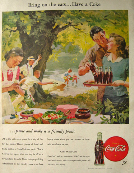 1946 Coca Cola Coke Ad ~ Friendly Picnic
