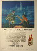1945 G&D American Vermouth Ad ~ Pilgrim & Indian