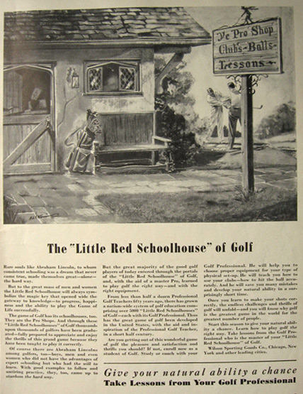 1940 "Little Red Schoolhouse" of Golf ~ Golf Lessons Ad