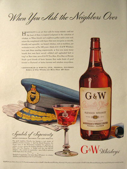 1941 G&W Whiskey Ad ~ Royal Candian Air Force Cap