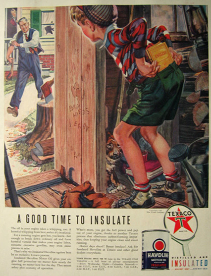 1940 Texaco Havoline Oil Ad ~ Naughty School Boy