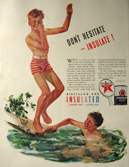 1940 Texaco Havoline Oil Ad ~ Boys Go For a Swim
