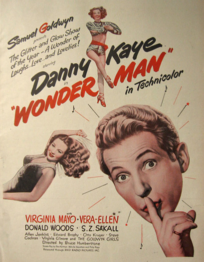 1945 Movie Ad ~ Wonder Man ~ Danny Kaye, Virginia Mayo